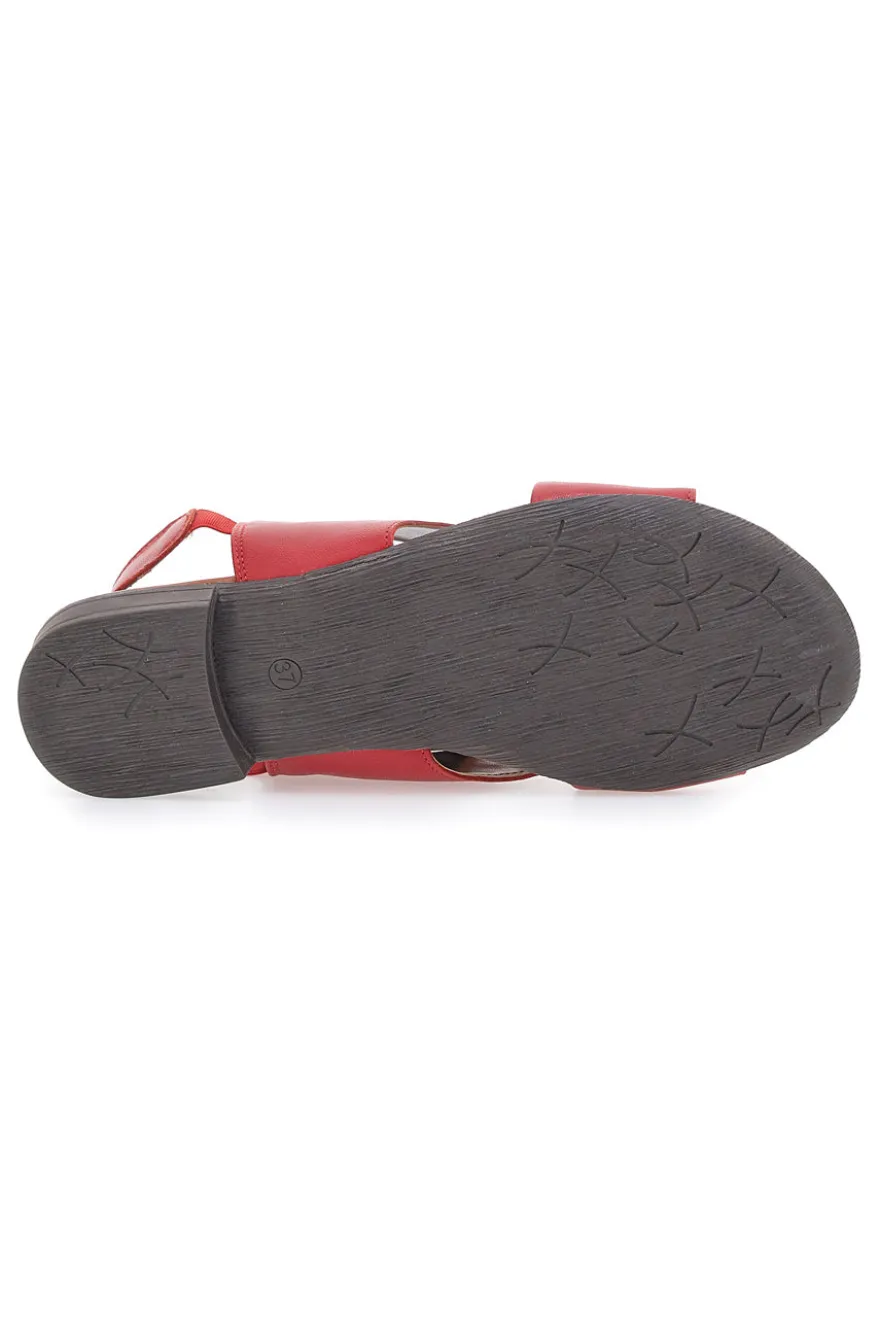 Sandali Rossi Flat In Vera Pelle Con Elastico Pittarello Look 225435