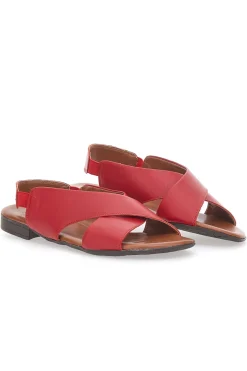 Sandali Rossi Flat In Vera Pelle Con Elastico Pittarello Look 225435