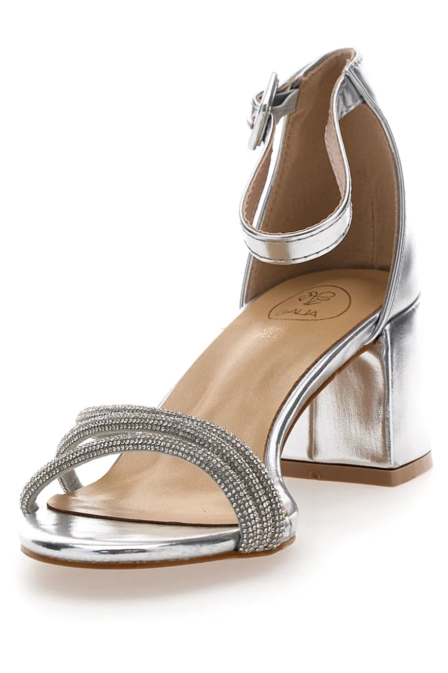 Sandali silver con tacco medio e fasce intrecciate con strass Galia GAE19921
