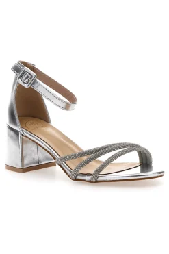 Sandali silver con tacco medio e fasce intrecciate con strass Galia GAE19921