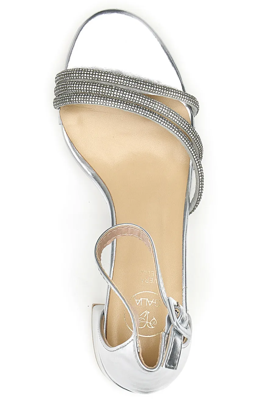 Sandali silver con tacco medio e fasce intrecciate con strass Galia GAE19921