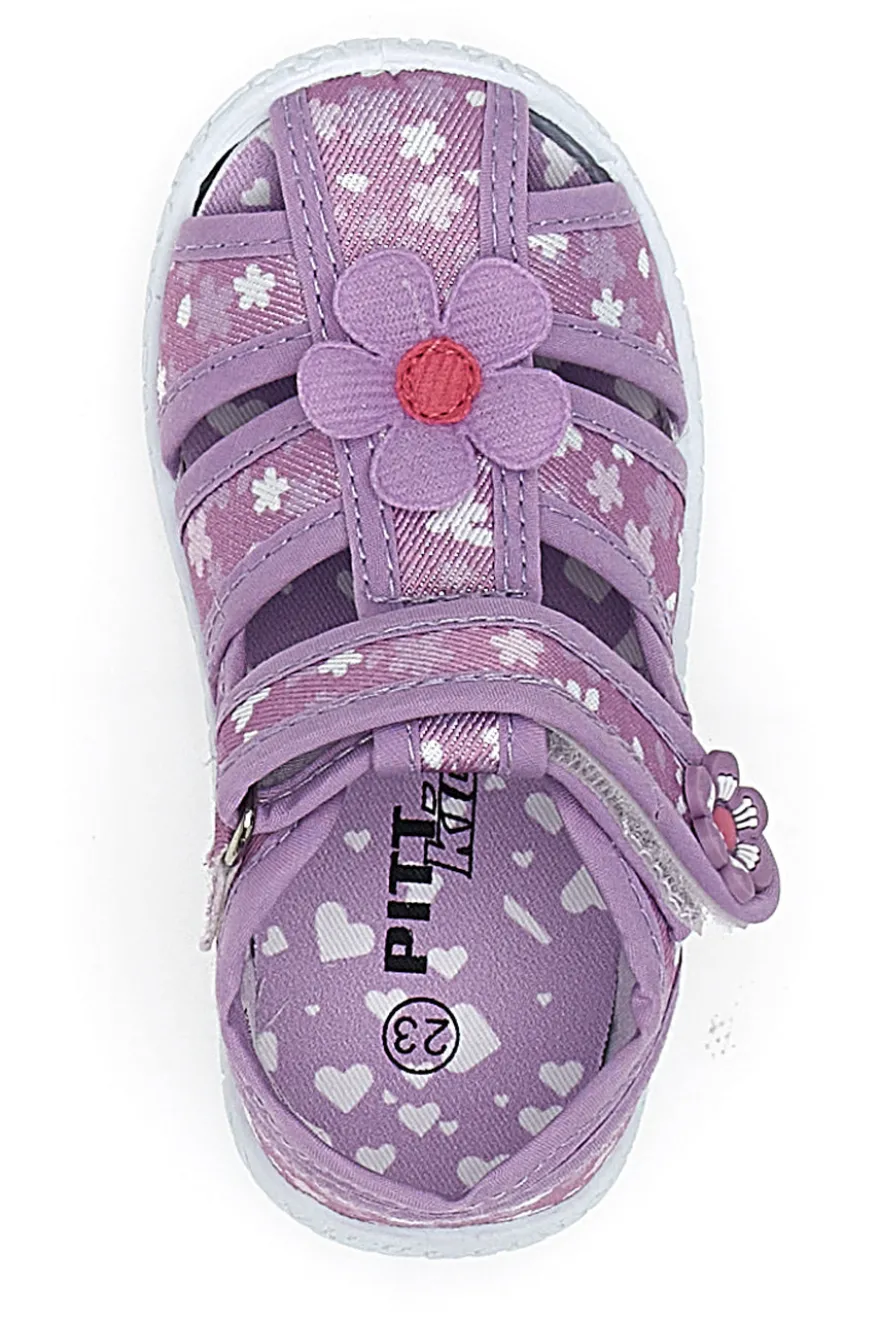 Sandali Viola Morbidi con Fiorellini e Velcro PITT KIDS PK2876A