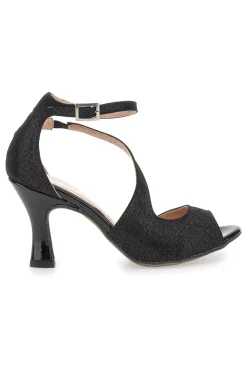 Scarpe da ballo nere open toe con cinturino alla caviglia The First Dance 6514