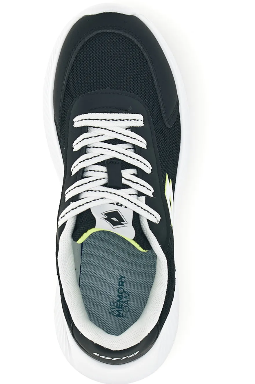 Scarpe da fitness nere con inserti gialli e Air Memory Foam Lotto Run 90 Amf Jr