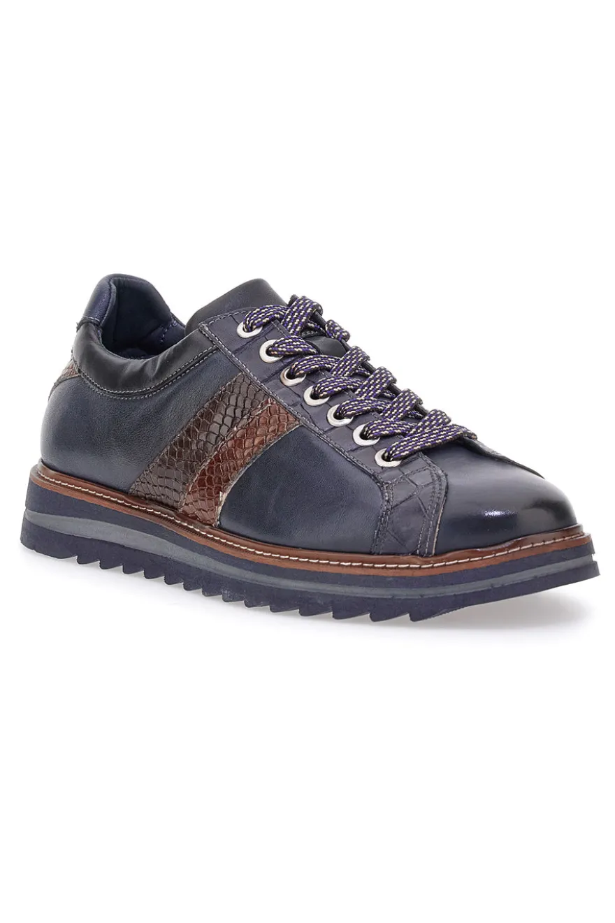 Scarpe stringate blu con inserti effetto pitone e suola carrarmato Pittarello Eco 25276006