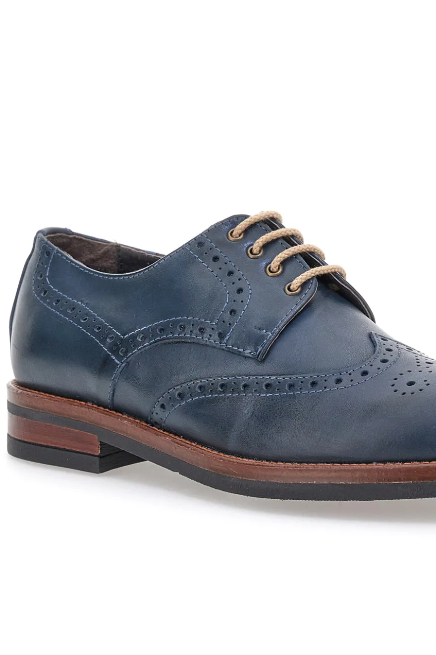 Scarpe Stringate Francesine blu in pelle con lavorazione brogue Pittarello 06
