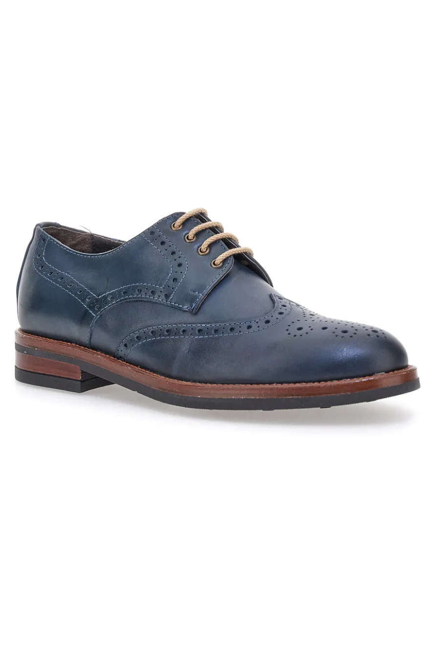 Scarpe Stringate Francesine blu in pelle con lavorazione brogue Pittarello 06