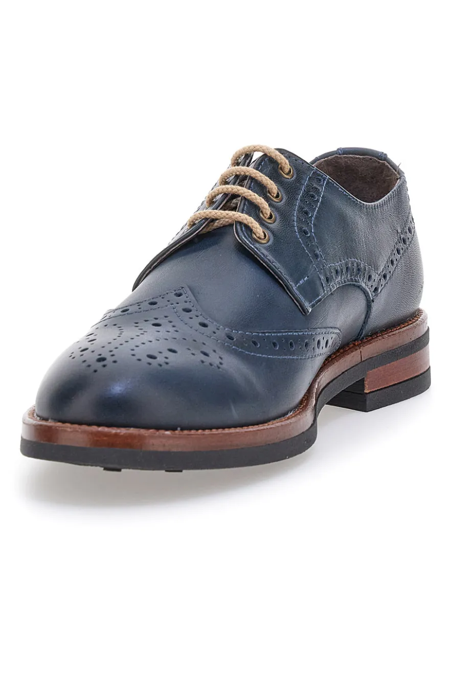 Scarpe Stringate Francesine blu in pelle con lavorazione brogue Pittarello 06