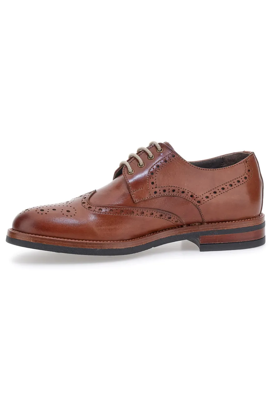 Scarpe Stringate Francesine marroni in pelle con lavorazione brogue Pittarello 06