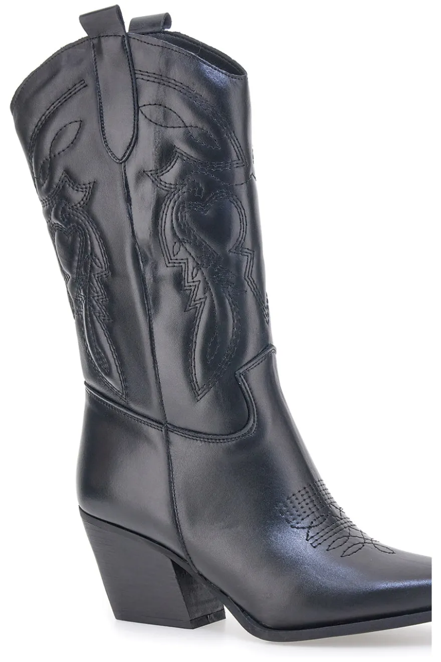 Schwarze bestickte texanische Lederstiefeletten Pittarello love TEX901RN