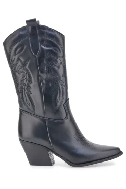 Schwarze bestickte texanische Lederstiefeletten Pittarello love TEX901RN