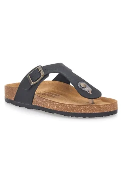 Schwarze Flip-Flops mit Schnalle und Innensohle aus echtem Leder Bio Up 204