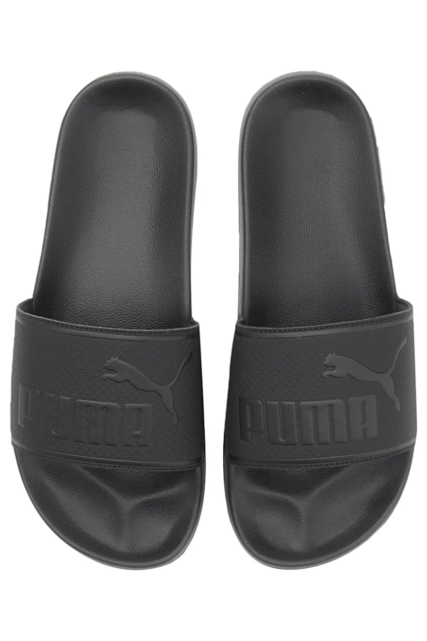 Schwarze Slipper mit gepolstertem Band und PUMA Leadcat 2 Logo