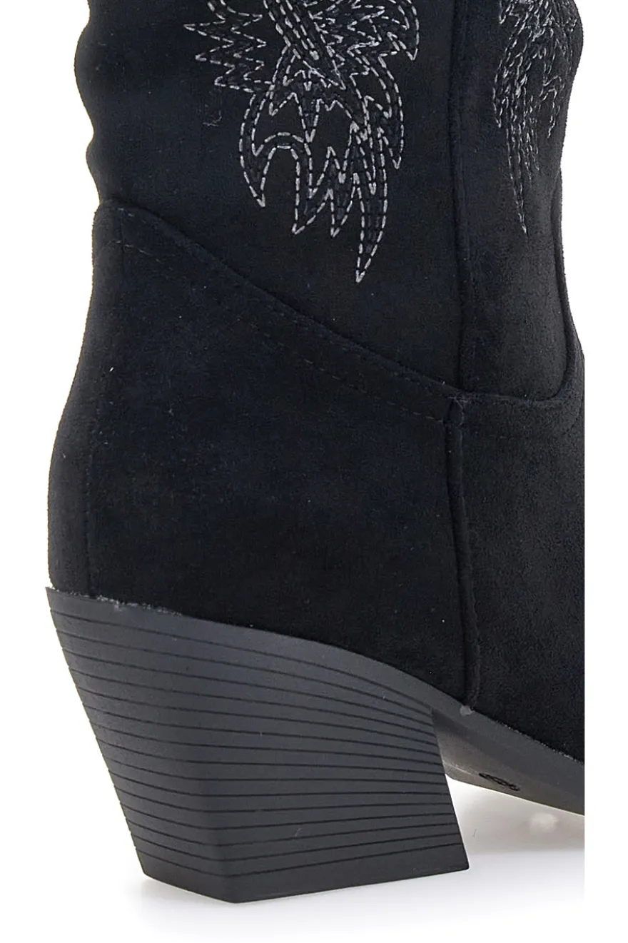 Schwarze Stiefel mit Stickerei und Absatz Cafè Kosten RQ2616