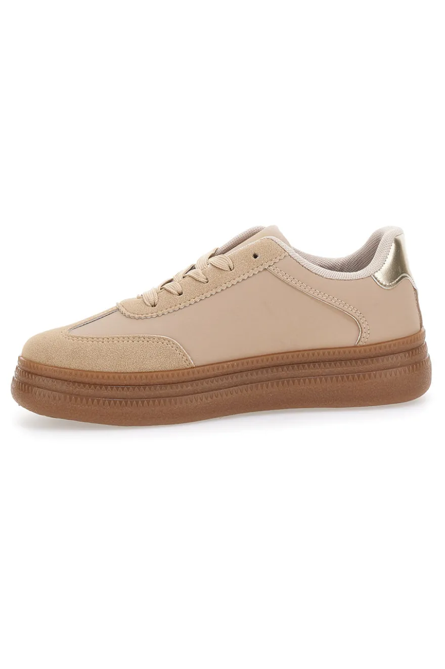 Sneakers beige inserti metallizzati fondo a contrasto Me & Me GB2026