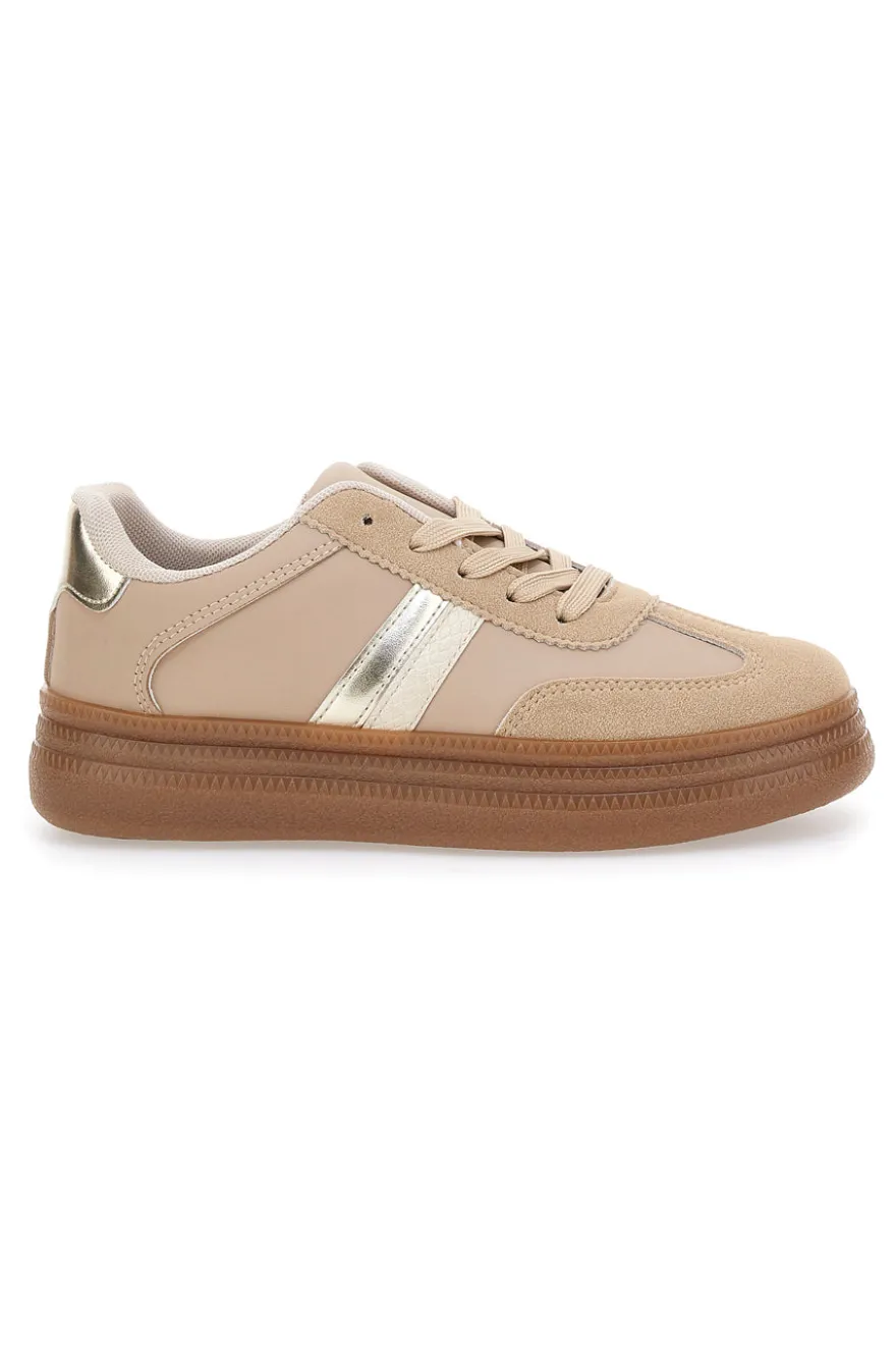 Sneakers beige inserti metallizzati fondo a contrasto Me & Me GB2026
