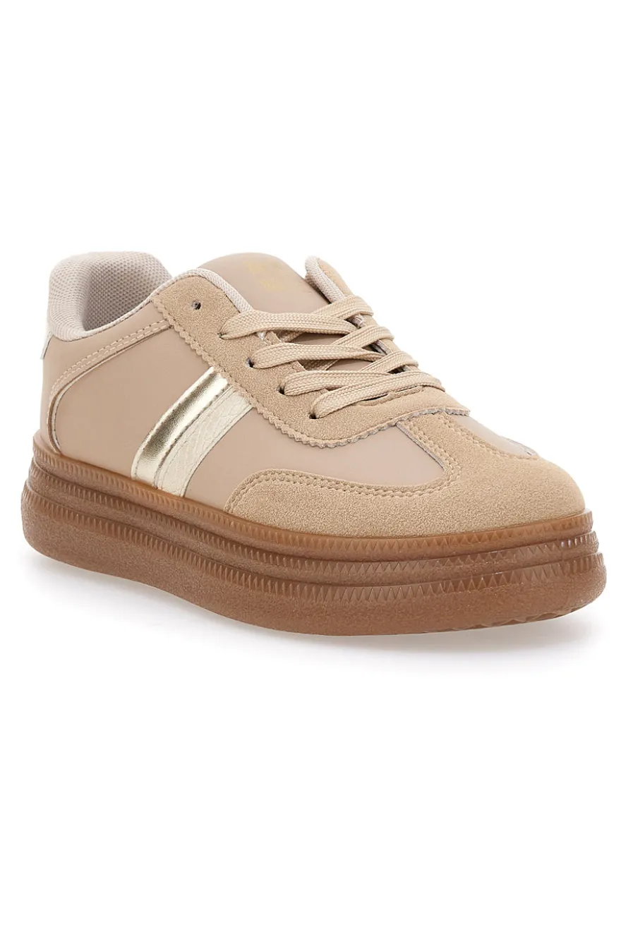 Sneakers beige inserti metallizzati fondo a contrasto Me & Me GB2026