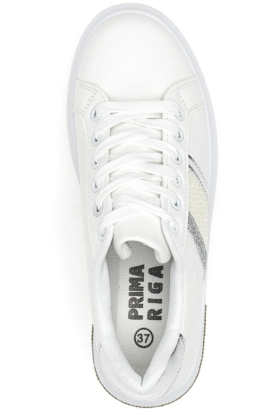Sneakers Bianche Con Dettagli Argentati Prima Riga 460