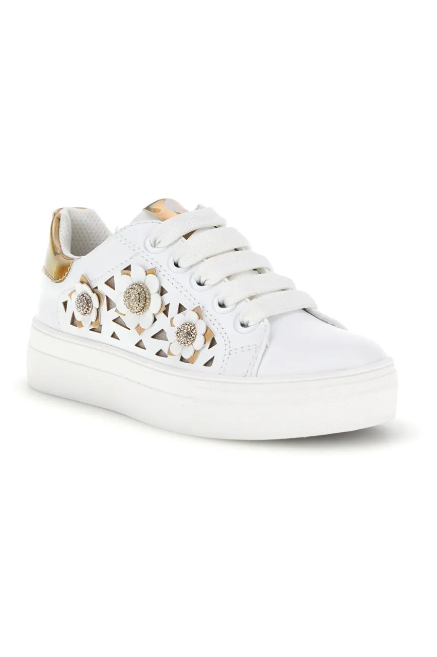 Sneakers bianche con fiori e inserti oro Laura Biagiotti L9858C9760