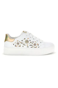 Sneakers bianche con fiori e inserti oro Laura Biagiotti L9858C9760