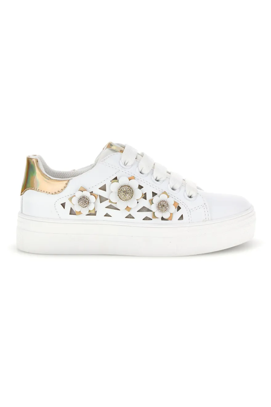 Sneakers bianche con fiori e inserti oro Laura Biagiotti L9858C9760