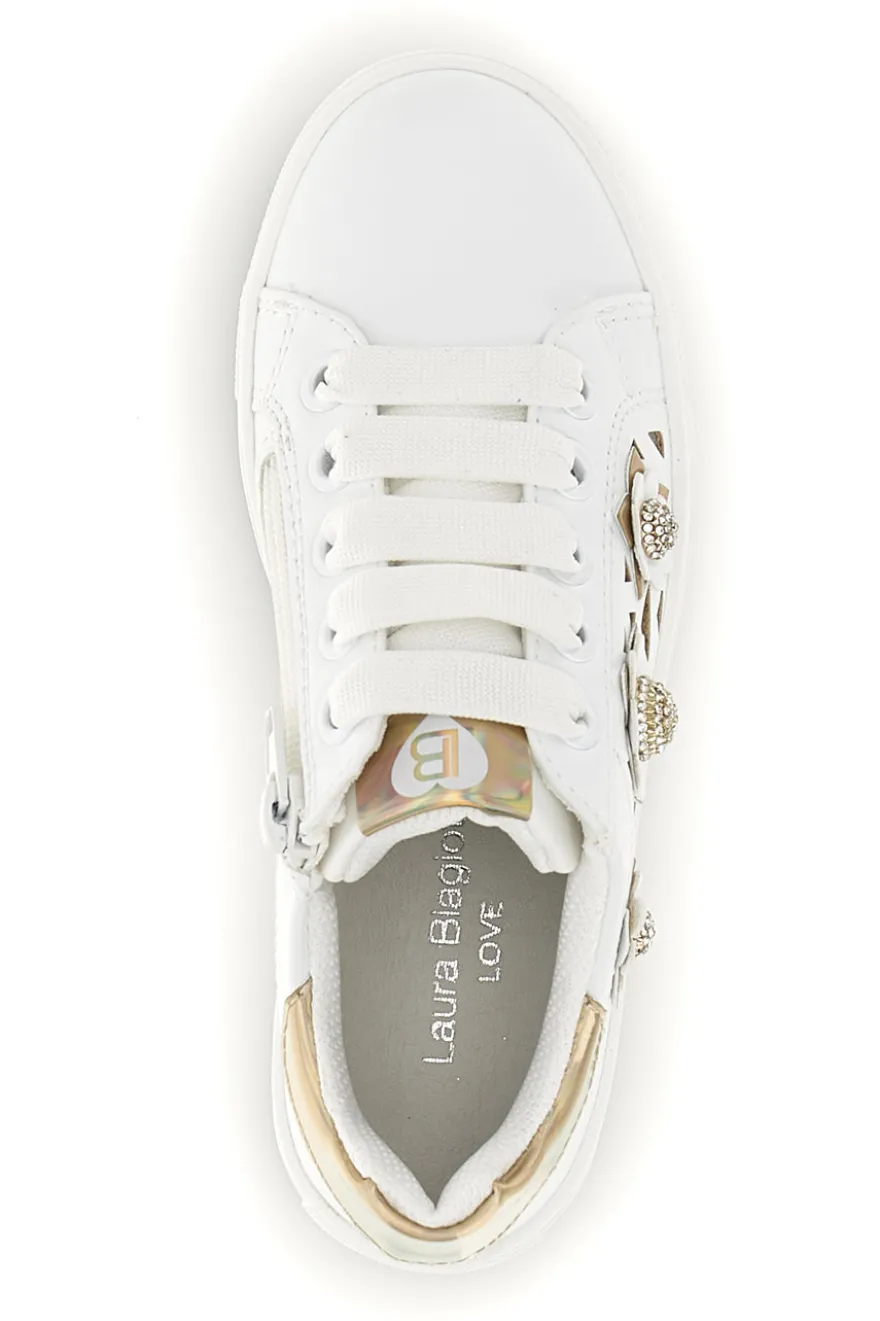 Sneakers bianche con fiori e inserti oro Laura Biagiotti L9858C9760