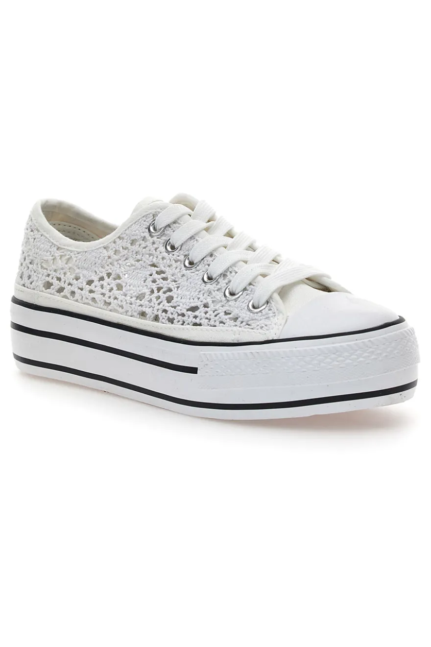 Sneakers Bianche Con Trama Ricamata e Flatform Energy 108