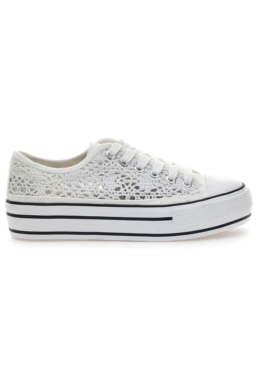 Sneakers Bianche Con Trama Ricamata e Flatform Energy 108