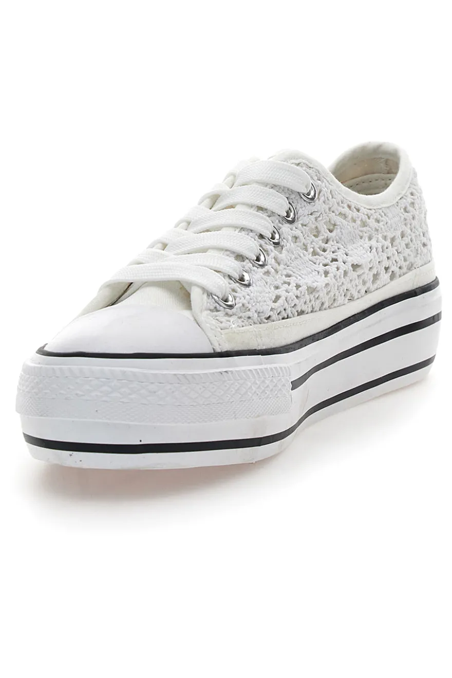 Sneakers Bianche Con Trama Ricamata e Flatform Energy 108