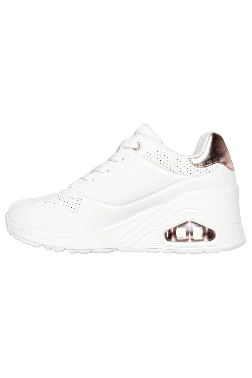 Sneakers bianche con zeppa e dettagli metallici Skechers UNO Wedge Hi Steps