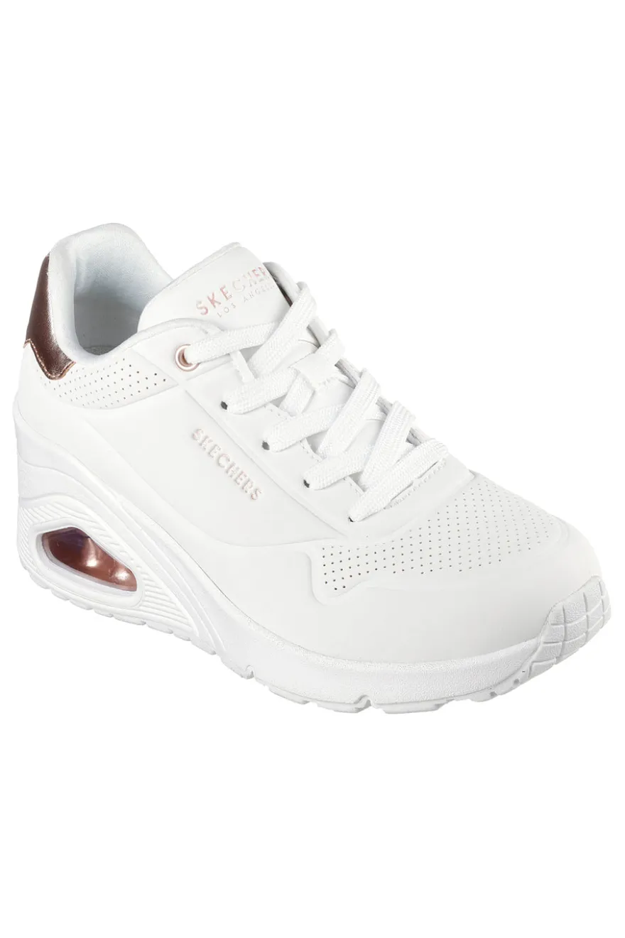 Sneakers bianche con zeppa e dettagli oro Skechers Uno Wedge Hi Steps
