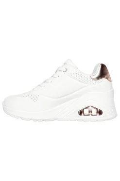 Sneakers bianche con zeppa e dettagli oro Skechers Uno Wedge Hi Steps