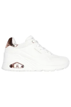 Sneakers bianche con zeppa e dettagli oro Skechers Uno Wedge Hi Steps