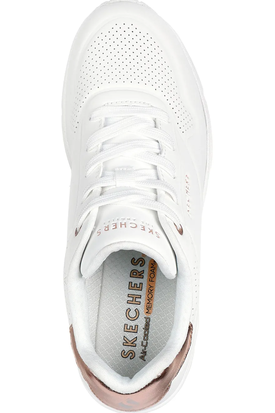 Sneakers bianche con zeppa e dettagli oro Skechers Uno Wedge Hi Steps