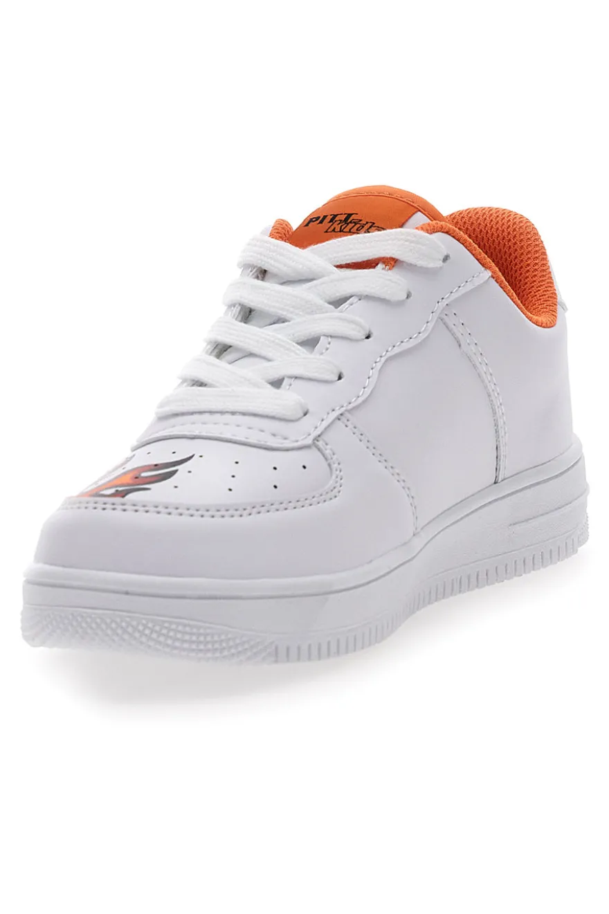 Sneakers Bianche e Arancione con Fuoco PITT KIDS K191562