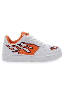 Sneakers Bianche e Arancione con Fuoco PITT KIDS K191562