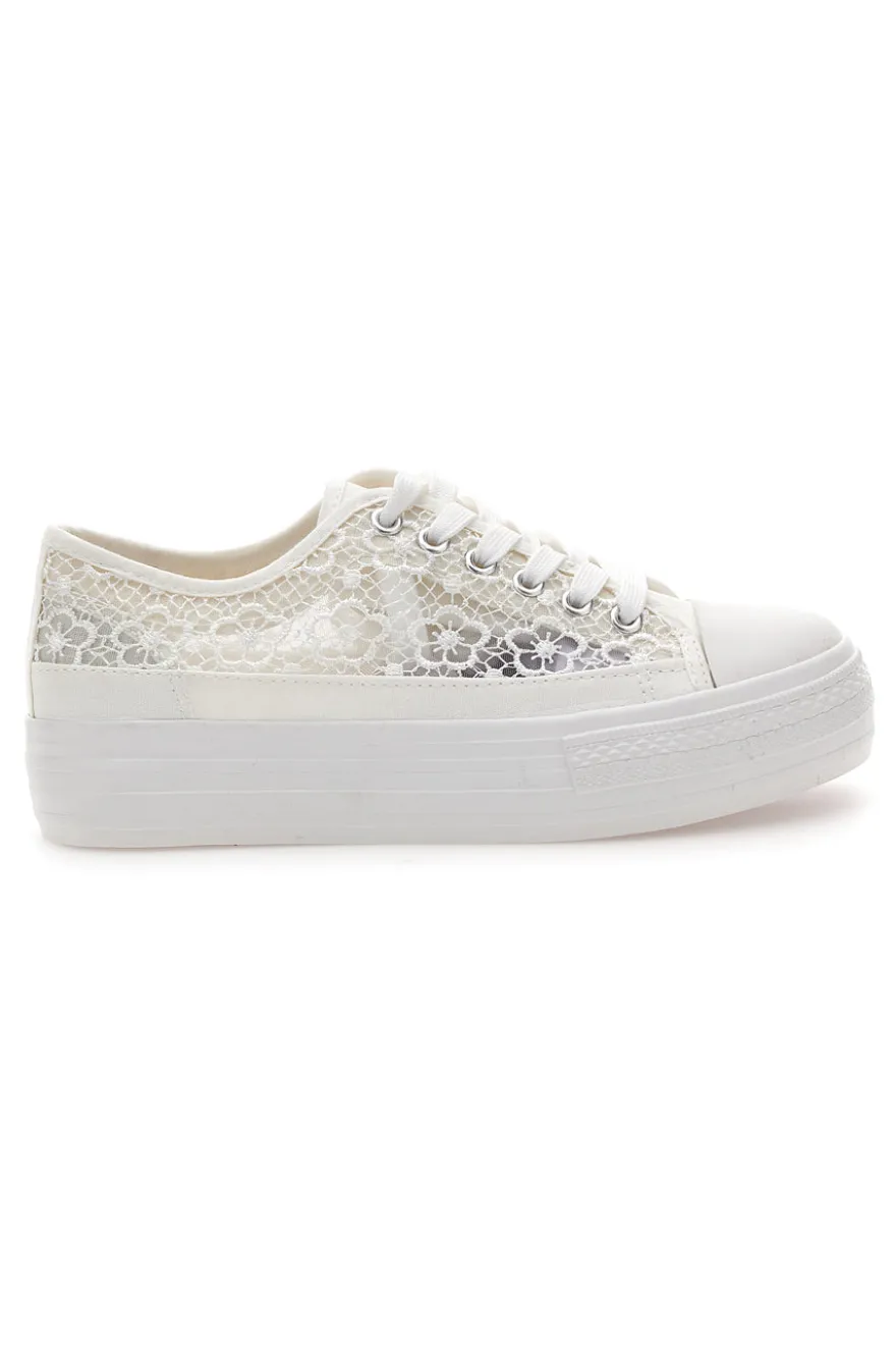 Sneakers bianche in pizzo con suola platform Energy E111