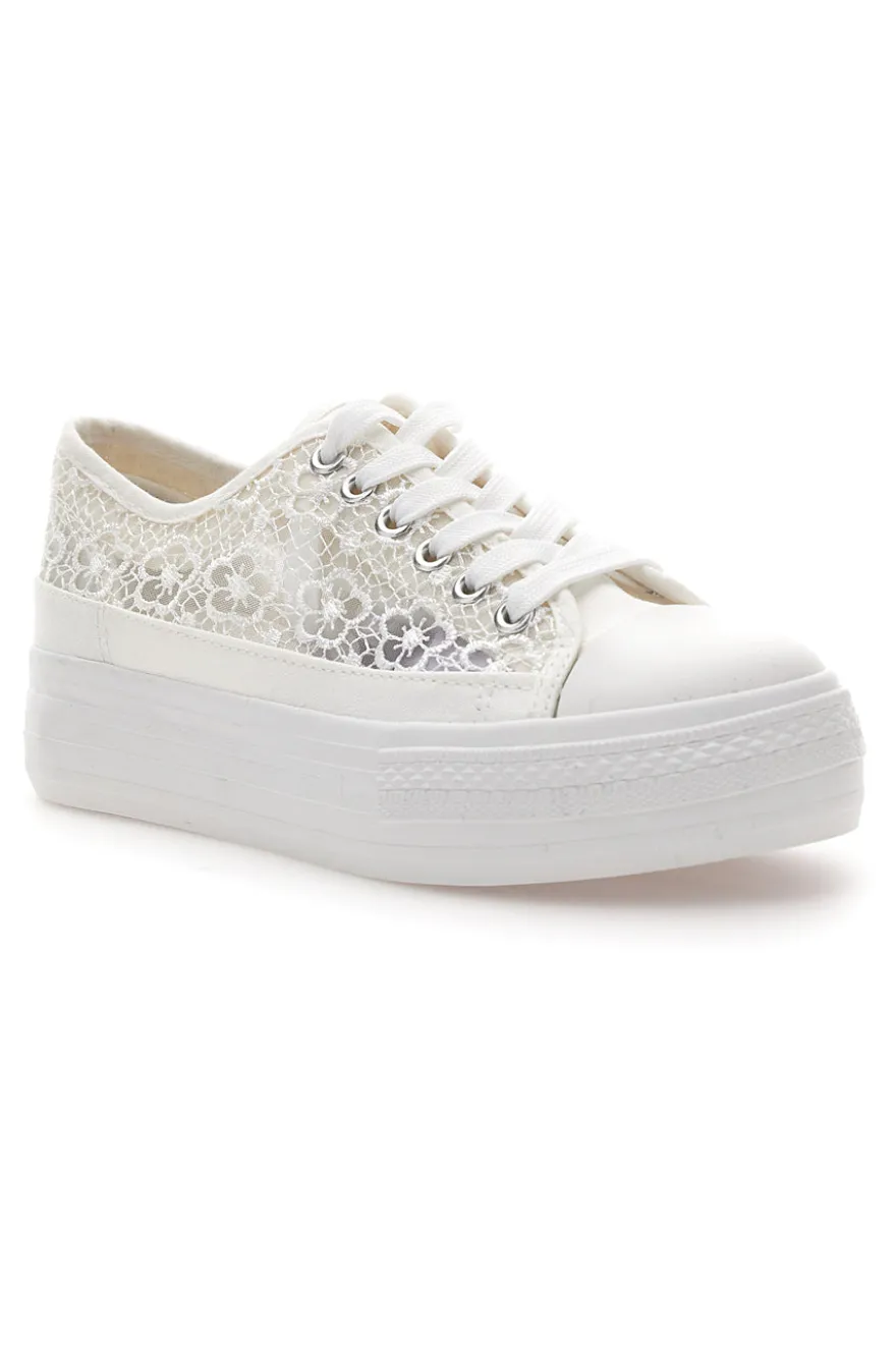 Sneakers bianche in pizzo con suola platform Energy E111