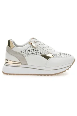 Sneakers bianche traforate con dettagli oro e zeppa Inblu 478IN
