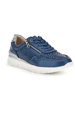 Sneakers blu traforate con arch support in vera pelle Prima riga 182082
