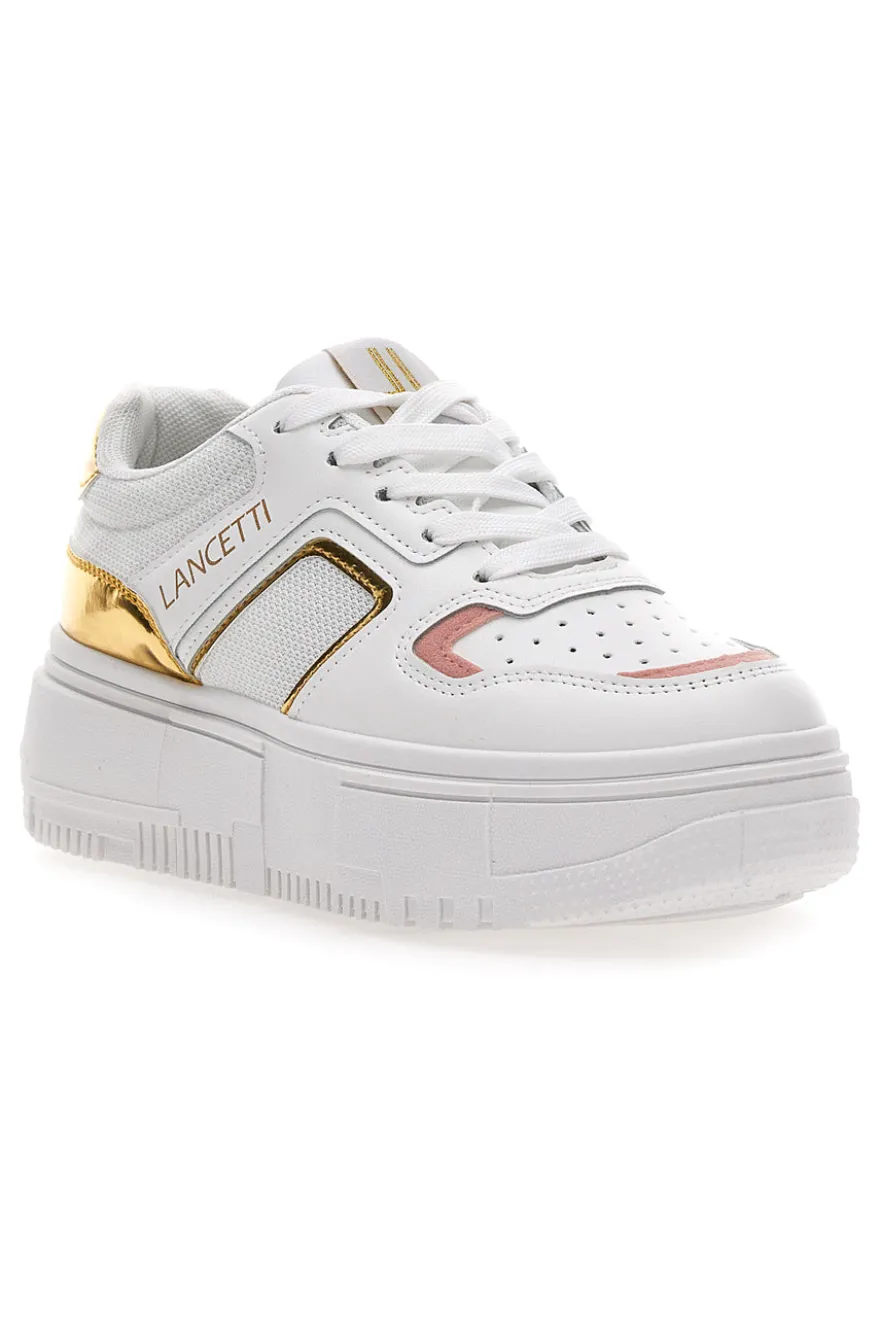 Sneakers con Flatform Lancetti 01 Bianche e Oro