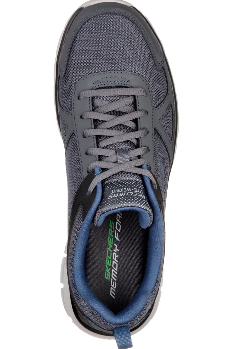 Sneakers grigio e blu in pelle e mesh con Memory Foam Skechers Track Scloric