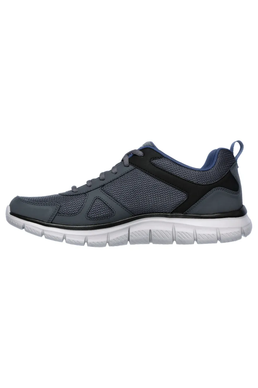 Sneakers grigio e blu in pelle e mesh con Memory Foam Skechers Track Scloric