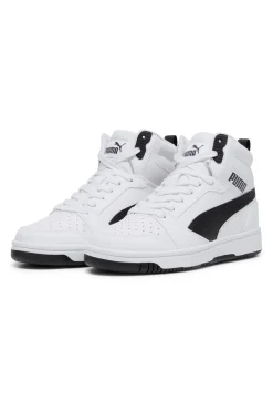 Sneakers Mid-Cut Bianche e Dettagli Neri Puma Rebound V6 Mid Jr