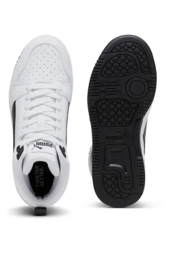 Sneakers Mid-Cut Bianche e Dettagli Neri Puma Rebound V6 Mid Jr
