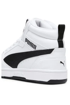 Sneakers Mid-Cut Bianche e Dettagli Neri Puma Rebound V6 Mid Jr