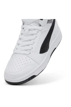 Sneakers Mid-Cut Bianche e Dettagli Neri Puma Rebound V6 Mid Jr