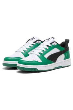 Sneakers Verdi e Bianche con Logo Nero Puma Rebound V6 Lo Jr