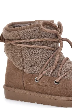 Stivaletti Doposci marroni con pelo e inserti in tessuto teddy e lacci Mon Dieu L1215