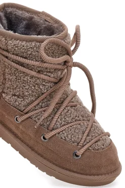 Stivaletti Doposci marroni con pelo e inserti in tessuto teddy e lacci Mon Dieu L1215